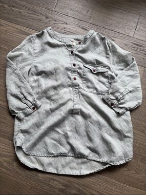 Aigle | Pale Gray Green Henley Button-Front Shirt Linen Blend Top Size 38